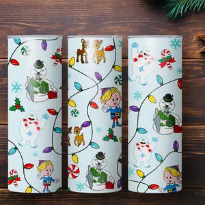 Rudolph 20oz Stainless Steel Tumbler with Sliding Lid Anti-Slip Rubber Bottom holiday