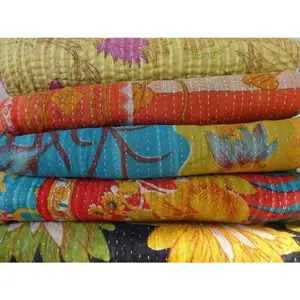 5 Pieces Mix Lot Wholesale Tribal Kantha Quilts Vintage Cotton Bed Cover Throw with Old Assorted Patches