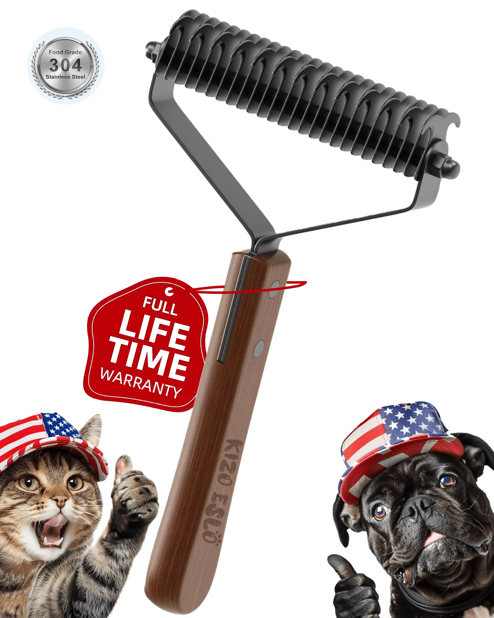 Extra Large 2-Sided Undercoat Rake for Dogs & Cats, Dog Brush for Shedding Remove Mats, Dematting Comb, Safe&Gentle Grooming Brush for German Shepherds Medium to Long-Haired Pets,Premium Wooden Handle