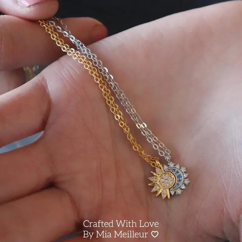 Sun and Moon Necklace, Sunshine and Moonlight Necklace, Gold Sun Necklace, Silver Moon Necklace, Couple Matching Jewelry, Best Gift for Her Sun and Moon Necklace, Sunshine and Moonlight Necklace, Gold Sun Necklace, Silver Moon Necklace, Couple Matching Jewelry, Best Gift for Her