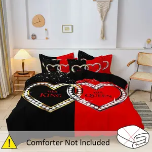 3-Piece Bedding Set, Digital Print Duvet Cover, Colorblock Heart Design, Soft Comfortable Fabric, Suitable for Bedroom, Hotel, Valentine's Gift