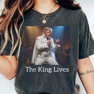 The King Lives Trump T-Shirt, Trump Elvis Shirt, Funny Trump Supporter Gift, Patriotic Graphic Tee, Political Parody Shirt