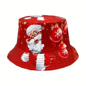 Santa Claus Pattern Hat, 1 Count Casual Double-sided Fisherman Hat for Men & Women, Christmas Holiday Party Supplies, Party Accessories