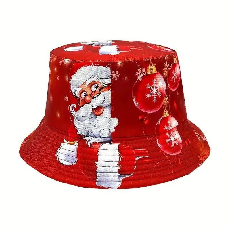 Santa Claus Pattern Hat, 1 Count Casual Double-sided Fisherman Hat for Men & Women, Christmas Holiday Party Supplies, Party Accessories