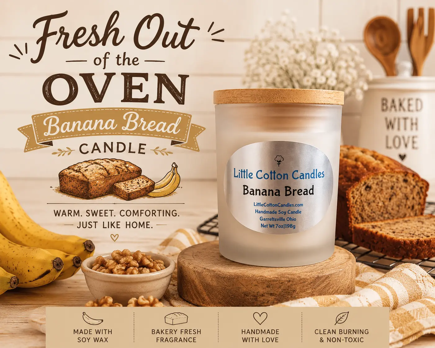 Little Cotton Candles Banana Nut Bread Soy Candle