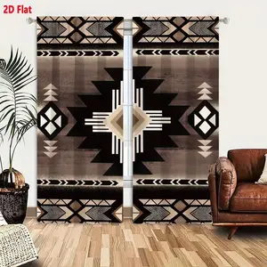 2 pieces of American tribal art geometric pattern printed curtains, made of polyester with semi-transparent texture, machine washable, suitable for bedrooms, living rooms and home decoration curtains
