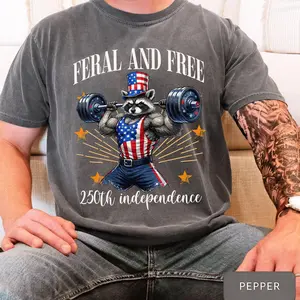 Comfort Colors  Feral And Free Funny Raccoon Patriotic Tshirt