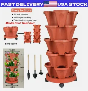 5 Tier Stackable Planters Vertical Planter Garden Tower Pots with Wheels & Tools