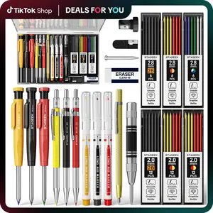 STAGEEK 22 Pack Carpenter Pencil Set with Sharpener, Mechanical Carpenter Pencils with 60 Refills, Deep Hole Long-Nib Marker Pens, Carbide Scribe Tool & Construction Pencils for Architect with Case