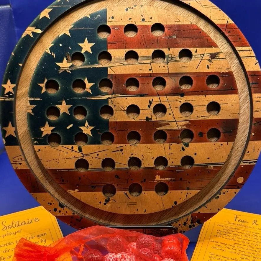 Marble Solitaire & Fox and Geese Game with instructions and marbles included