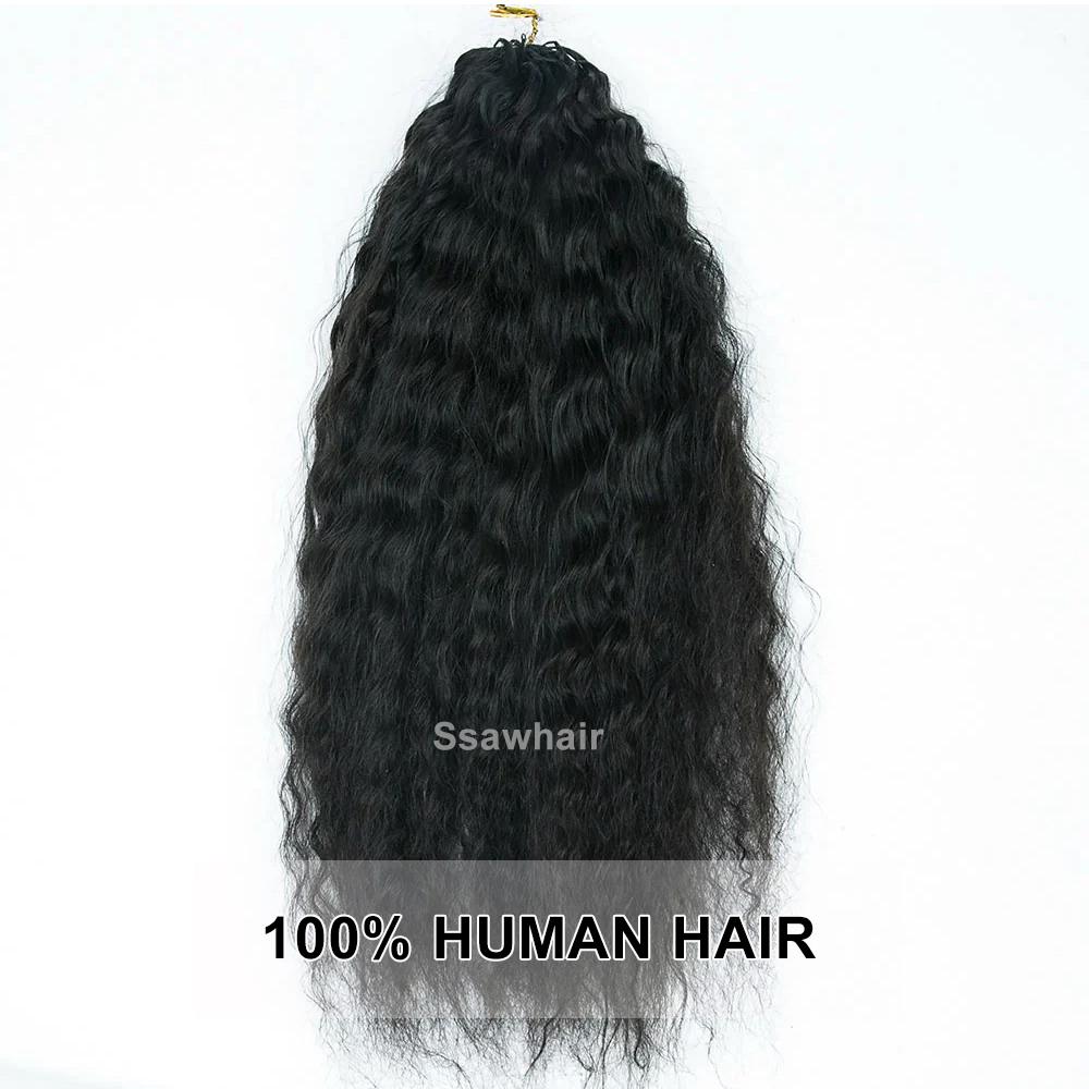 Ssawhair 240g 200strands Wet and Wavy Crochet Human Hair Extensions Knotless Pre-Separated Feather Hair Seamless Micro Loop Crochet Human Hair