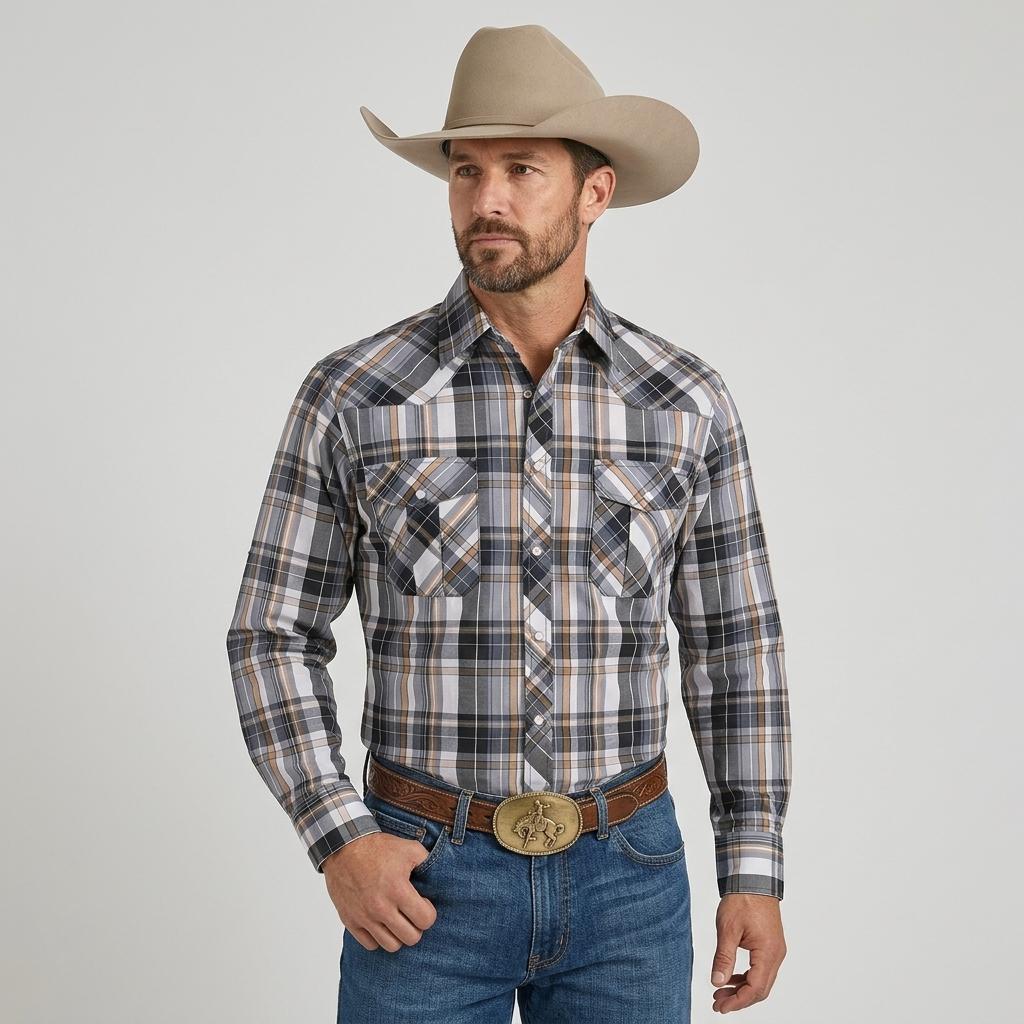 Summer Vibes Men's Western Pearl Snap Plaid Cowboy long sleeve shirt Lightweight Breathable Classic Fit Ranch Rodeo Country Concert Outfit,back to school,clothes for back to school,first day of school outfits