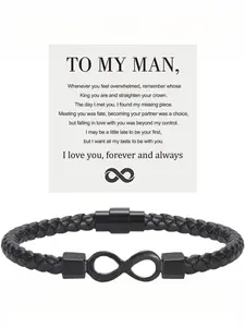To My Man, Eternal Infinity Leather Bracelet Infinity Symbol Bracelet Husband Gifts from WifeI Love You Forever and Always Bracelets Boyfriend Anniversary Birthday Christmas Fathers Gifts for Men Son Grandson Heartfelt Gift