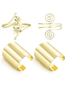 4PCS Gold Plated Arm Cuff Upper Arm Band Cuff Bracelet Armband Set Adjustable Trendy Stack Bangle