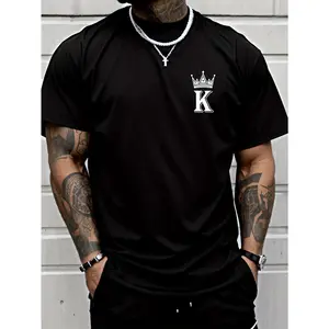 Cotton Short Sleeve  T-Shirt Polyester Men's Vintage Short Sleeve Crew Neck KING With Crown Print Casual Sports T-Shirt for Summer