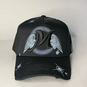 Mago Forever Black Baseball Cap with Winged Logo and Distressed Design