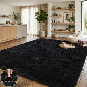 BLIOWL Black High-End Plush Rug Soft Anti-Slip Waterproof Stain Resistant Easy Clean Modern Luxury Rug for Living Room Bedroom Dining Room, US Local Shipping & Premium After-Sales Home Decorative Rug