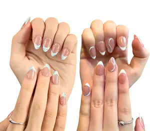 Handmade Press On Nails Reusabl: Extra Short Press on nails Almond, Fall Nails Press Ons Ocean & Elegant, Glue On Nails Salon Perfect, 2 Sets | 20PCS Acrylic 2024