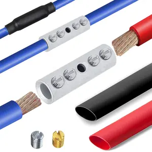 2 Gauge Wire  Connectors Kit Tinned Brass, 6 count Screw Type Quick Wire Connection  Terminal, Splice Connectors with 6 count 3:1 Heat Shrink Tubes