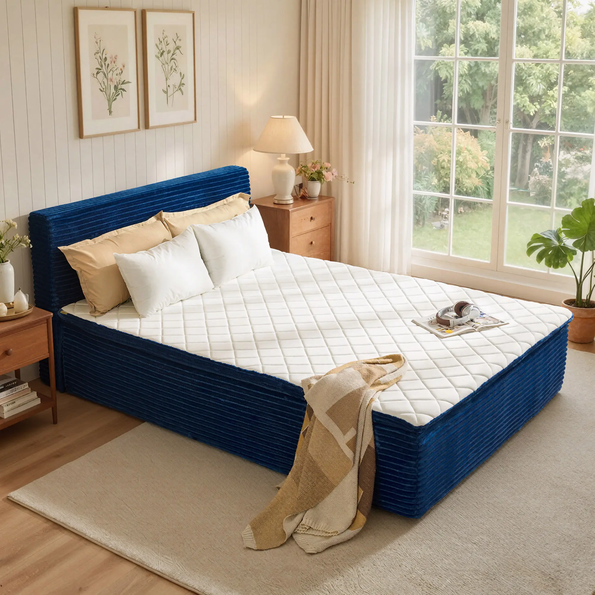 CAODOC Boneless Bed with Foam & Spring Support, No Frame Bed & Mattress Combo, No Assembly Required, Modern Floor Bed for Bedroom, Guest Room & RV