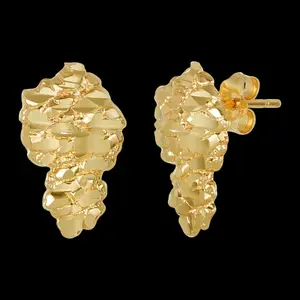 High-End 14K Solid Brass Golden Nugget Bling Shiny Earring Earrings Jewelry Stud Fashion Unisex Men Women