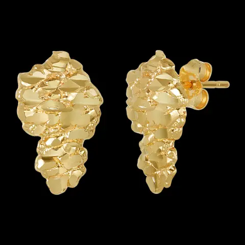 MaxBling81 Premium Large Solid Brass Earrings Studs, 25mm Gold Nugget Style, Unisex Adults' Fashion Costume Jewelry (2 Sizes Available)