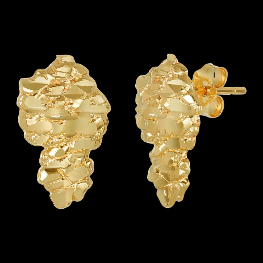 MaxBling81 High-End 14K Solid Brass Gold Nugget Studs Earrings, Shiny Bling Fashion Costume Jewelry for Unisex Adults, Gold Nuggets Earrings