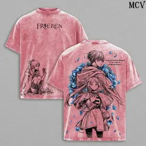 Frieren x Himmel Tee Washed – Frieren: Beyond Journey’s End Vintage Washed Heavy Cotton Oversized Anime Manga T-Shirt & Hoodie, Double Printed Retro Unisex Streetwear Graphic Top, Love After the Journey Fantasy Edition 9RO