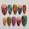 30pcs Almond Wearable Nail Art Set, Colorful Polka Dot Eye Design, Butterfly Wing Pattern, Detachable False Nails, Includes Jelly Glue & File, DIY Nail Art, Nail Kit Set