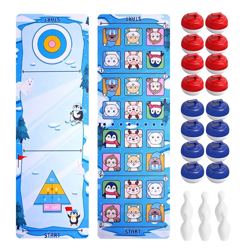 2 in 1 Tabletop Board Game, Desktop Curling Set, Kids Bowling Table Game Toy, Indoor Family Interactive Toy for Kids and Adults, Multiplayer Party Game Set