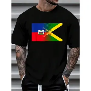 100% Cotton Half Jamaican Half Haitian Flag Jamaica Haiti T-Shirt Women's Men's Fashion Printing Tshirt Graphic Tee Causal Tops