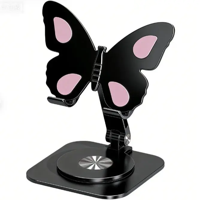 【Summerwins】Joytutus Aluminum Alloy Butterfly Metal Phone Holder Mount - 360° Rotatable, Compact Selfie Cellphone Stand, Foldable Adjustable Phone & Tablet Accessories, Pad Phone Holder for Study, Girly Gift, Livestreaming