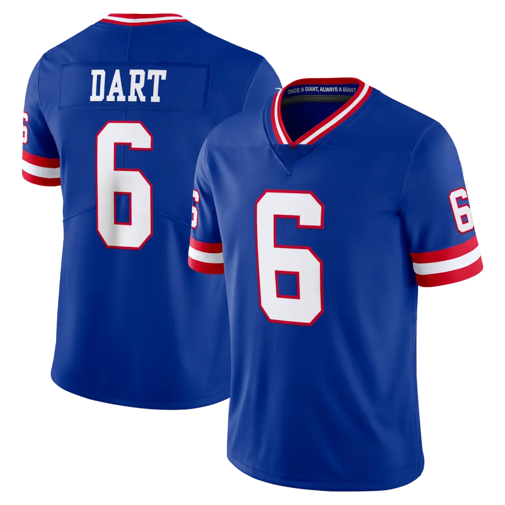 Full Print NY Giants Dart #6 Royal Alternate 2 Classic Game Jersey, Men's Breathable V Neck Short Sleeve Athletic Shirt, Team Game Uniform, Sports Fan Apparel, Unisex Gift for Football Fans