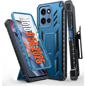 For Motorola Moto G-5G-2025 Case: Military Grade Rugged Cell Phone Cover With Kickstand & Holster| Shockproof TPU Protection Bumper Matte Textured Design| Heavy Duty Protector(Blue)
