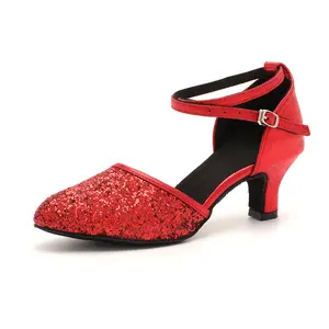Red Hot Glitter Latin Dance Shoes for Ballroom Nights - Rhinestone Ankle Strap & 2.17" Stability Heel | Stage-Ready Sparkle for Salsa, Show Performances & Evening Events