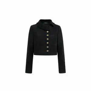 Cider Tweed Collar Long Sleeve Metal Button Jacket