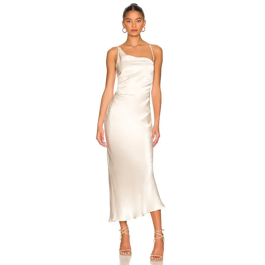 Shona Joy La Lune Asymmetrical Bias Cowl Midi Dress in Cream