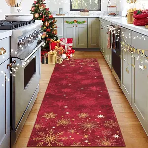 Garvee Christmas 2'x10' Runner Rug mas Washable Snowflake Hallway Long Rugs Non Slip Low Pile Kitchen Carpet Indoor Ultra-Thin Rug for Bedrooms Red