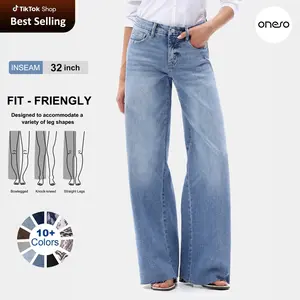 ONESO Women Mid Rise Baggy Jeans High Stretchy BBL Butt Lifting Wide Leg Denim Pants Tummy Control Spring Basic Minimalist Woman Denim Bottom Comfortable Denim Jeans OSW8019 Plus Size Regular Size Fashion Daily Outfits #SummerVibes