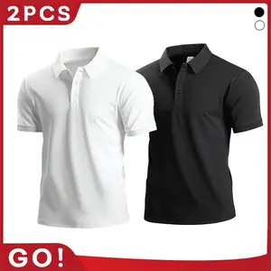 2-pack men’s short-sleeve polo shirts, solid color design, multicolor options, high gram weight, skin-friendly and comfortable, versatile summer tops, knit fabric, pullover style