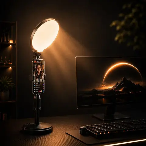 LED Ring Holder Selfie Light with Adjustable Multi-Purpose Phone Grip Stand - Mobile Phone Holder Selfie Light, Compact Vlogging Accessory for Video Recording/Zoom Meetings, 3 Color Modes, 10 Brightness Levels, Smartphone & Camera Compatible, Ring Holder