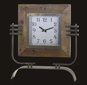 Wood clock on rustic iron stand — 17.5"H