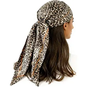 35" Large Satin Leopard-Print  Scarf Women Square Bandana Silk-Like  Scarf for Hair Wrap Fashion Accessories