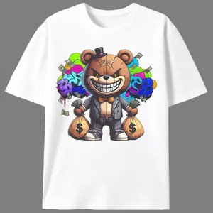 Graffiti Teddy Bear Printed Men's T‑Shirt |   Unisex Hip-Hop Hustle Street Style Casual T‑Shirt |   Summer Gift for Entrepreneurs
