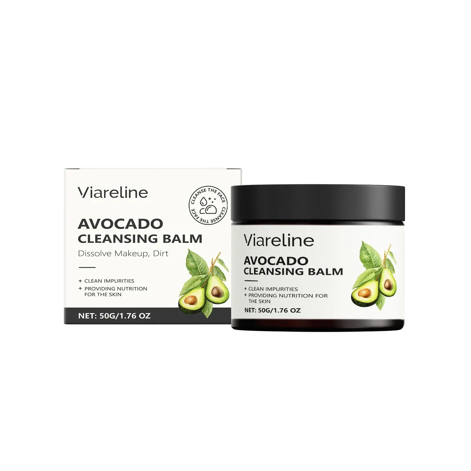 Viareline Avocado Makeup Remover Balm Gentle Makeup Removal Moisturizing Refreshing No Residue Fast Emulsification Easy Rinse Cleansing Jojoba Moisturize Oil Foam Moisturizer Moisture Hydrating Cleanser