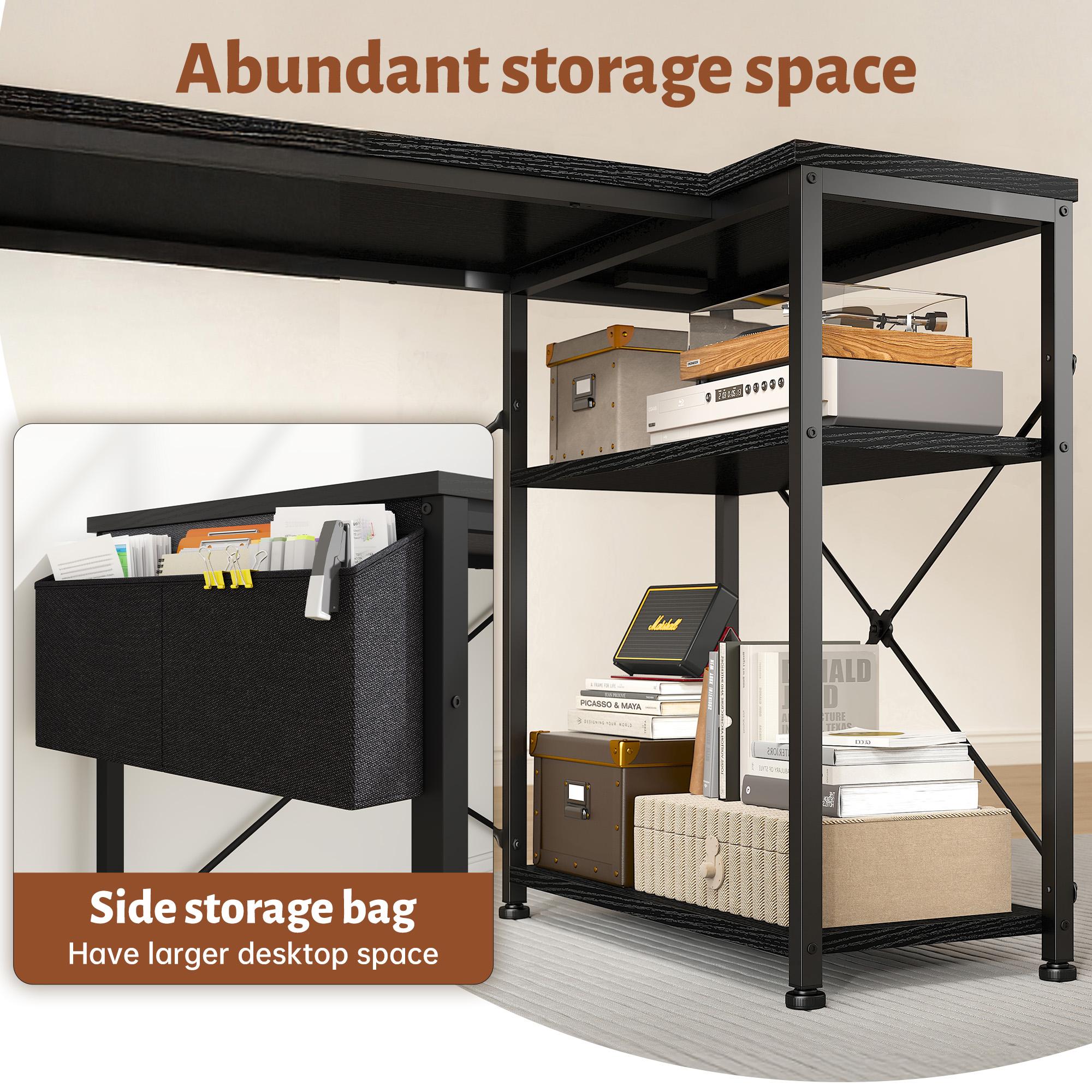 【TiktokshopBlackFriday】Raybee 47‘’ Computer Desk with Power Outlets,L Shaped Gaming Desk with Storage Shelves,Home Office Corner Desk for Work, Study for Bedroom Office Dorm