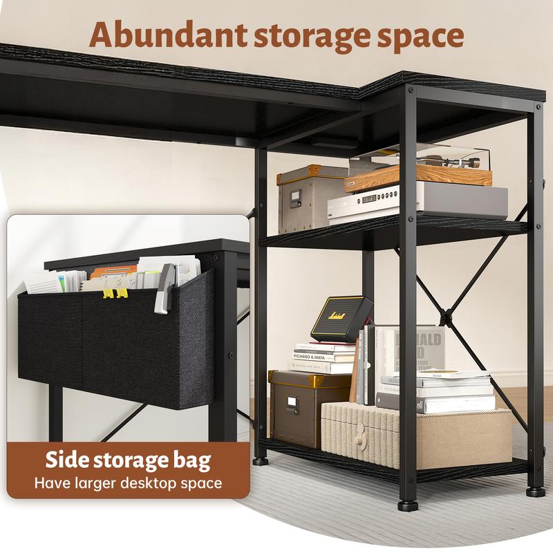 【TiktokshopBlackFriday】Raybee 47‘’ Computer Desk with Power Outlets,L Shaped Gaming Desk with Storage Shelves,Home Office Corner Desk for Work, Study for Bedroom Office Dorm