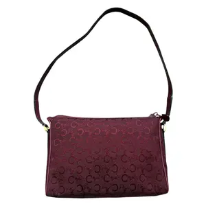 Pre-owned Celine Shoulder Bag Shoulder Bags Vintage C Macadam Burgundy Canvas And Leather With COA