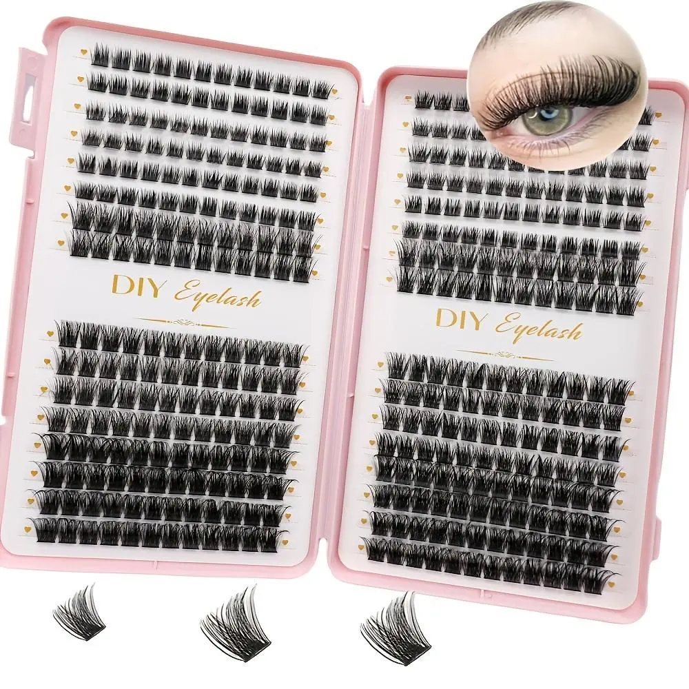 384 Piece D Curl Individual Eyelash Clusters, DIY Lash Extension Kit, Home Use, Easy Operation, Natural Look, Volumized False Eyelashes, Single Box