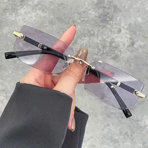 Luxury Rimless Business Rectangle Gradient Lens Unisex Fashion Metal Women Men Fashion Colored lenses Alloy Vintage Rimless for Men Women Brand Designer Eyeglasses Male Female Driving Eyewear